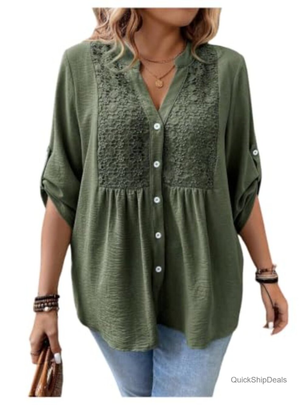 Plus Size Boho Button Down Floral Embroidery Tunic Blouse